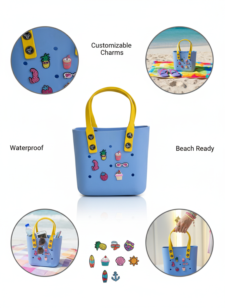 Charm-Compatible Waterproof Tote Bag – Perfect for Beach & Travel