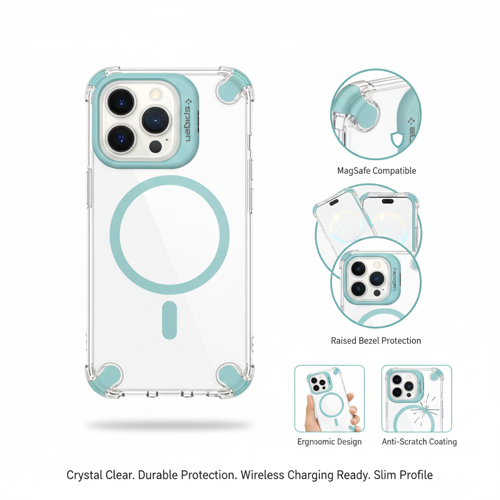 Spigen Style Crystal Clear MagSafe Compatible iPhone Case with Advanced Drop Protection and Camera Lens Guard