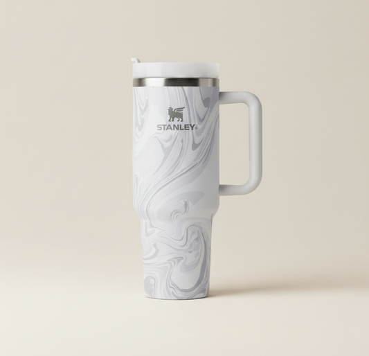 Stainless Steel Quencher Tumbler with Handle – Marble Design Travel Mug