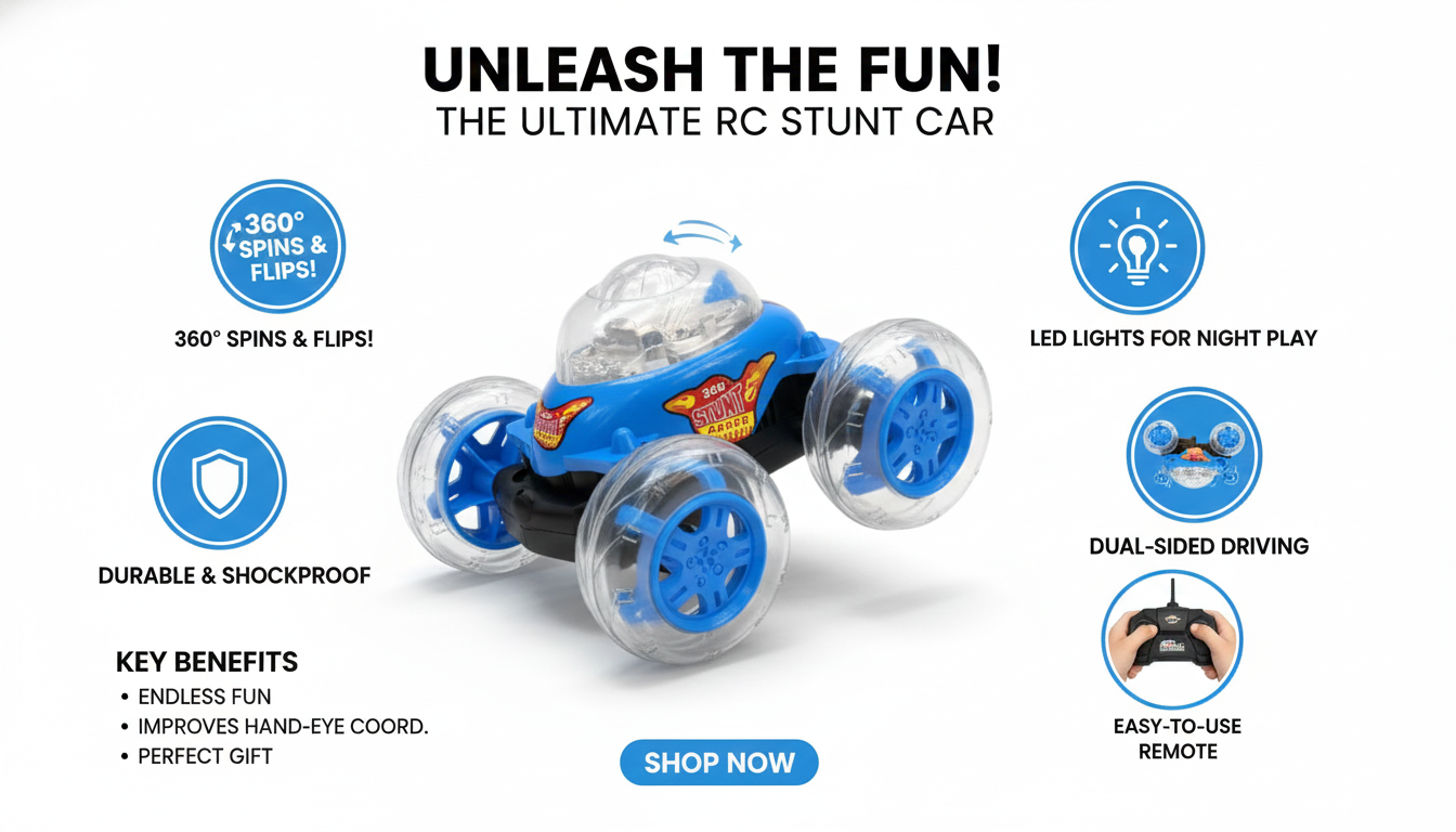 360° Spinning LED Stunt Car – High-Speed RC Toy