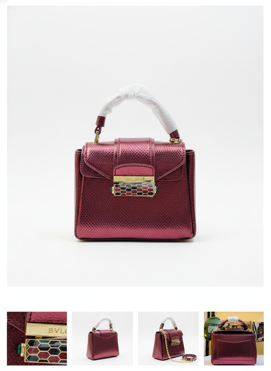 Luxurious Bvlgari Top-Handle Bag - Metallic Red Snakeskin Texture