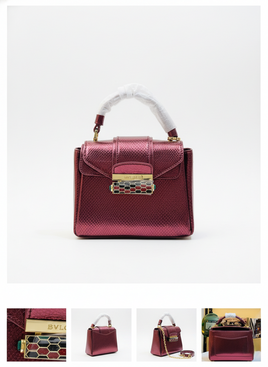 Luxurious Bvlgari Top-Handle Bag - Metallic Red Snakeskin Texture