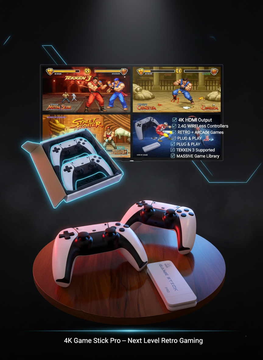 Retro 4K Wireless Game Console – Dual 2.4G Controllers | 10,000+ Games