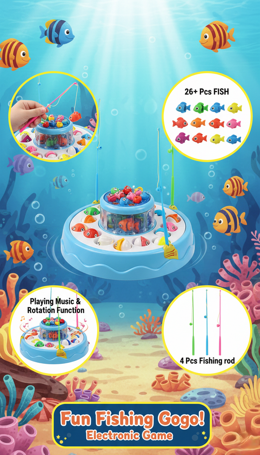 Rotating Magnetic Fishing Toy Set with 26+ Fish & 4 Rods