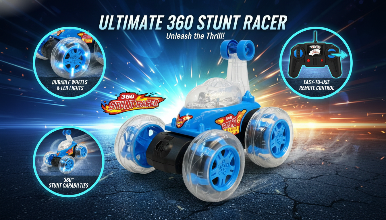 360° Spinning LED Stunt Car – High-Speed RC Toy