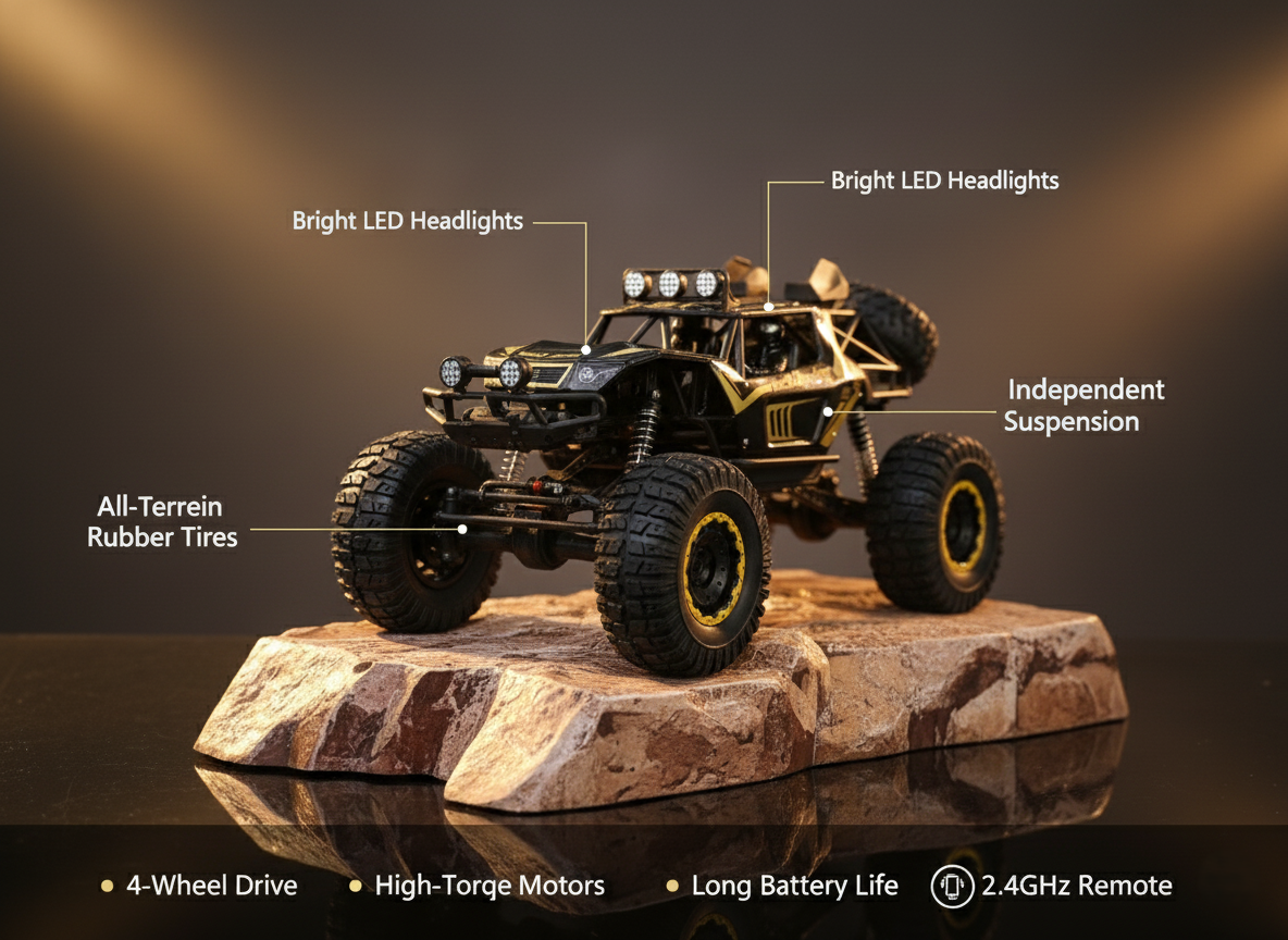 High-Performance All-Terrain 4x4 RC Rock Crawler – Rugged Suspension & LED Lights