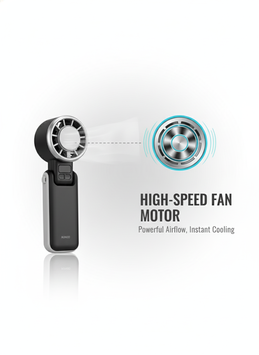 XUNDO High-Speed Handheld Fan with TEC Cooling Chip, Digital Display & USB Rechargeable Battery