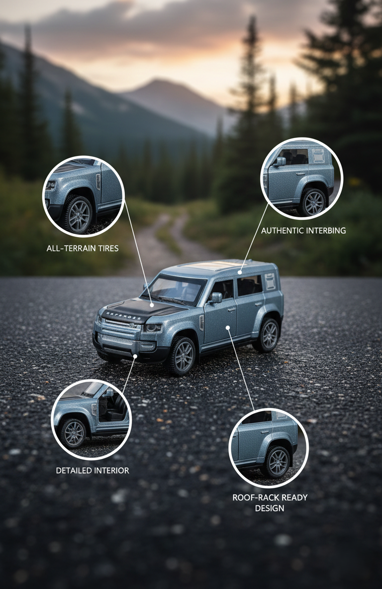 Land Rover Defender 4x4 Die-Cast Model | Realistic SUV Toy with Pull-Back Action & Openable Doors
