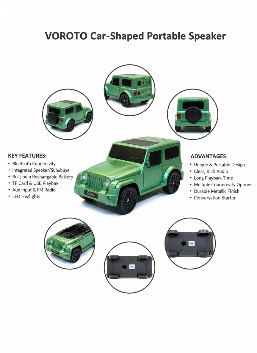 Metallic Green SUV Bluetooth Speaker – Portable Wireless Audio Mini Vehicle