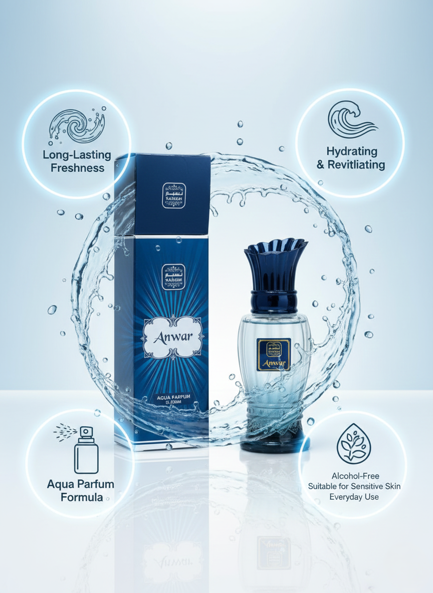 Naseem Anwar Alcohol-Free Aqua Deodorant Spray – Long-Lasting Freshness, Hydrating & Revitalising Formula for Sensitive Skin Everyday Use