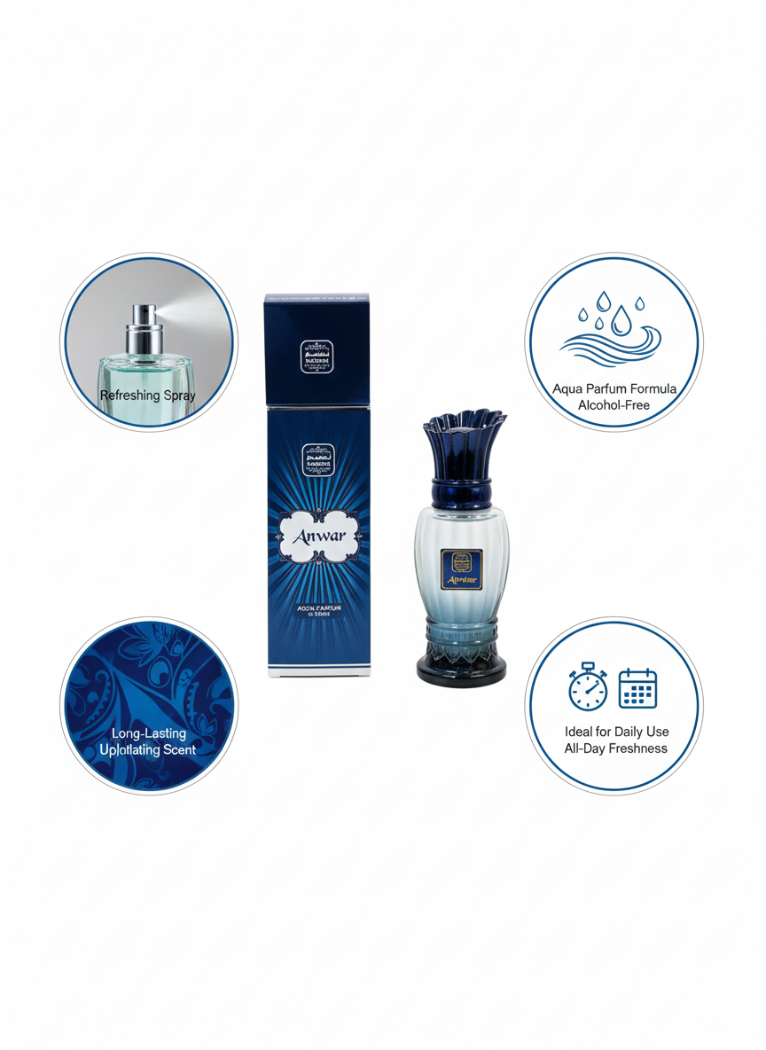 Naseem Anwar Alcohol-Free Aqua Deodorant Spray – Long-Lasting Freshness, Hydrating & Revitalising Formula for Sensitive Skin Everyday Use