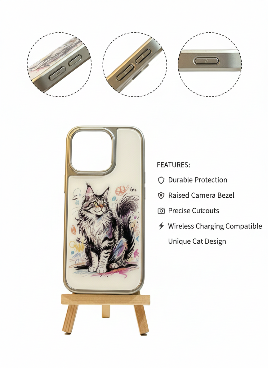 iPhone 16 Pro Cat Art Phone Case | Full Edge Protection & Drop Resistant | Anti-Scratch Back Panel