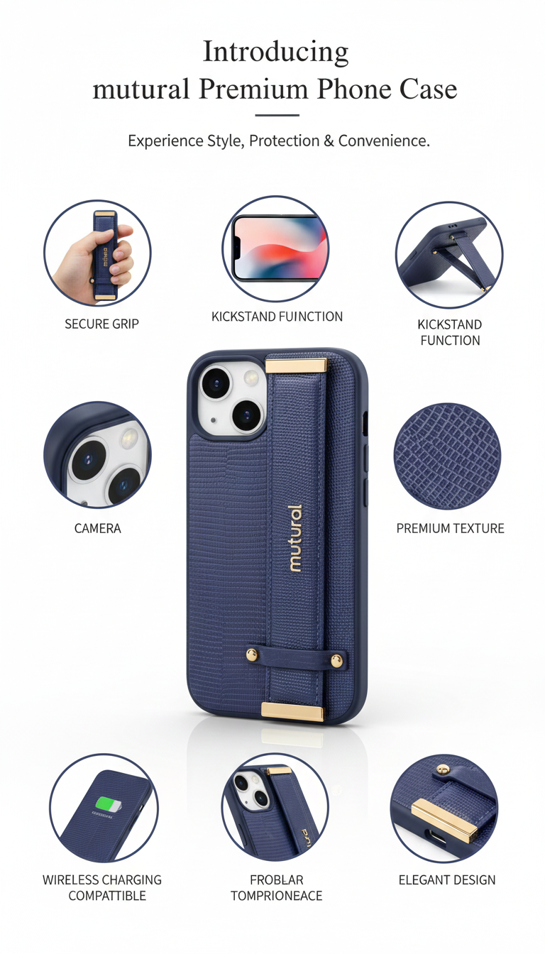 Mutural Premium Grip & Kickstand Phone Case with Wireless Charging Compatibility