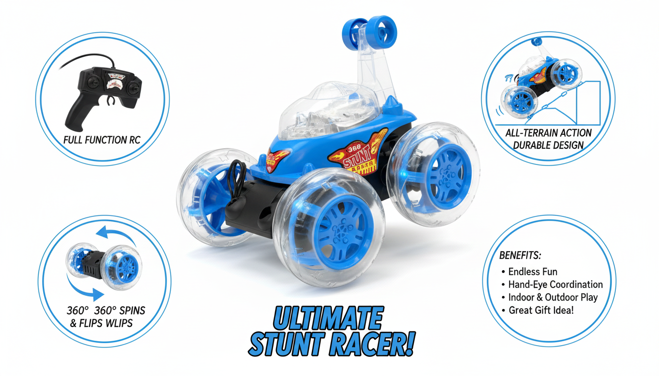 360° Spinning LED Stunt Car – High-Speed RC Toy