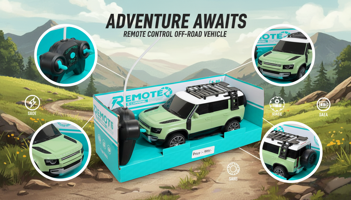 1:16 Scale Remote Control Off-Road SUV Toy Car with 5-Channel Control, Roof Rack and Ladder – Durable RC Adventure Vehicle for Kids and Adults