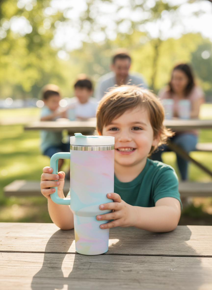Stainless Steel Quencher Tumbler with Handle – Pastel Travel Mug for All-Day Hydration