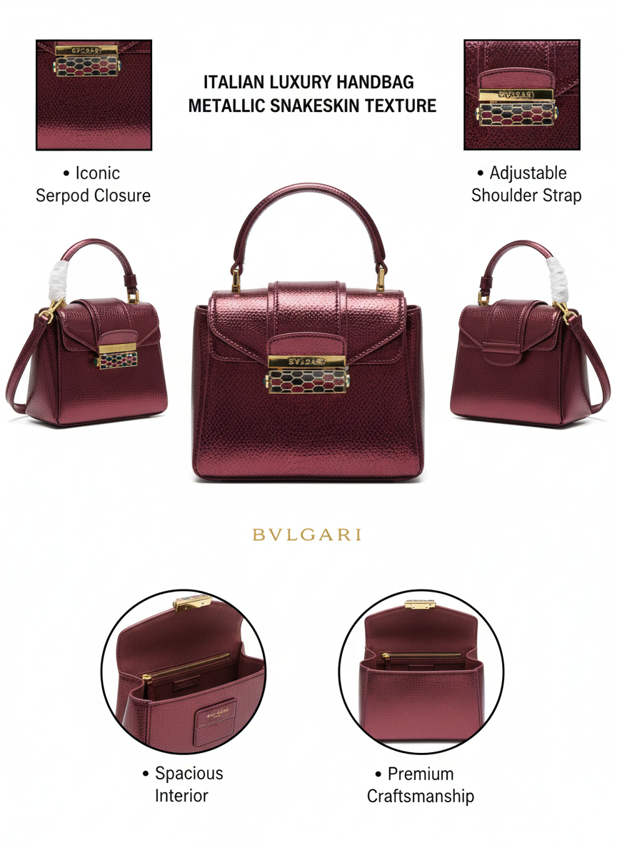 Luxurious Bvlgari Top-Handle Bag - Metallic Red Snakeskin Texture