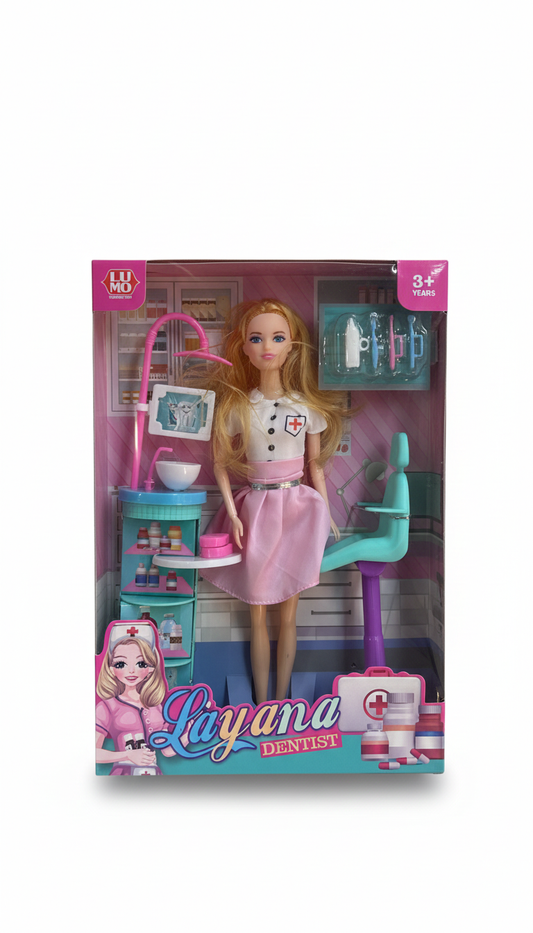 Layana Dentist Playset for Kids with Stylish Doll, Dental Chair, Tools, Accessories, Educational Pretend Play Kit for Early Learning and Imaginative Roleplay Fun