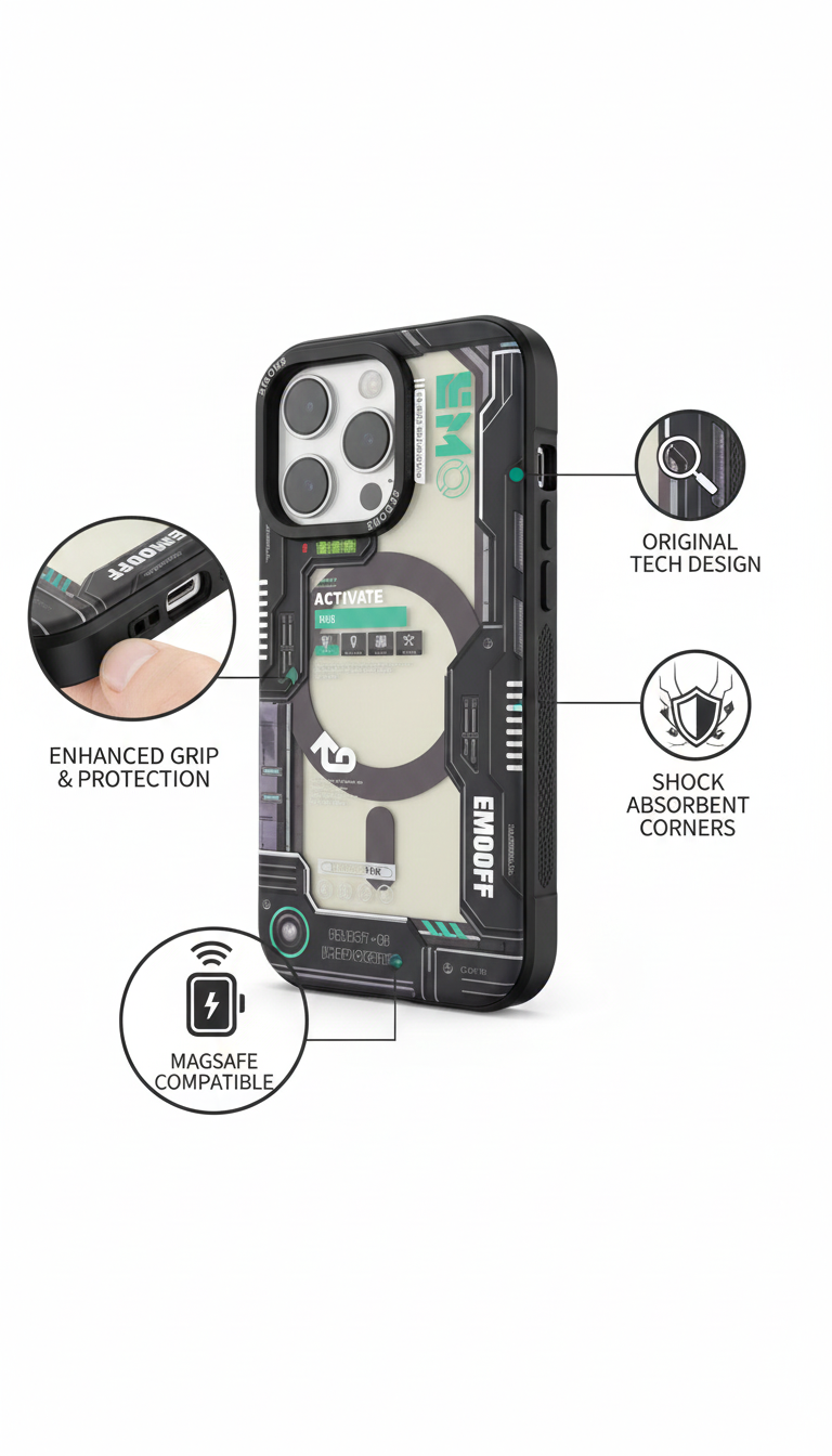 Futuristic Armor Shockproof Phone Case with Ergonomic Grip, Wireless Charging Support, and Advanced Drop Protection