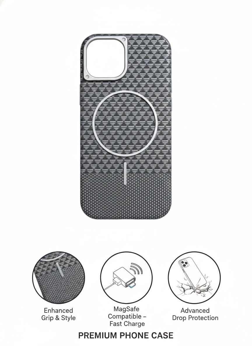 Ultra-Thin Carbon Texture MagSafe Compatible iPhone Case with Raised Lens Protection and Anti-Fingerprint Finish