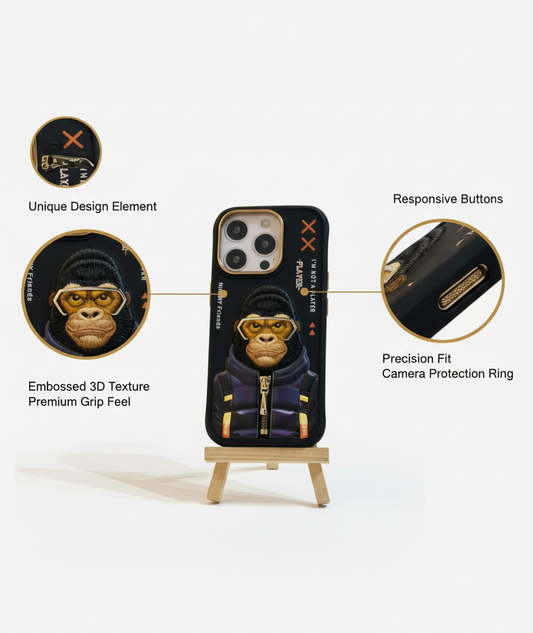 iPhone 16 Pro Shockproof Case with 3D Monkey Art | Anti-Slip & Camera Protection