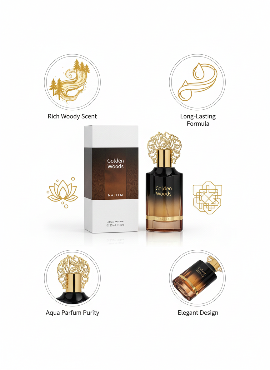 Naseem Golden Woods Perfume – Elite Woody & Oriental Long-Lasting Scent (55ml)