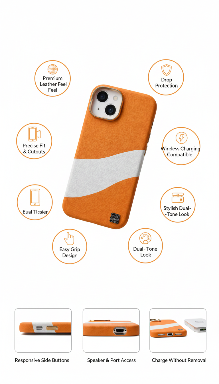 Premium Vegan Leather Wave iphone 11 Case – Shock Resistant & Slim Design (Orange)