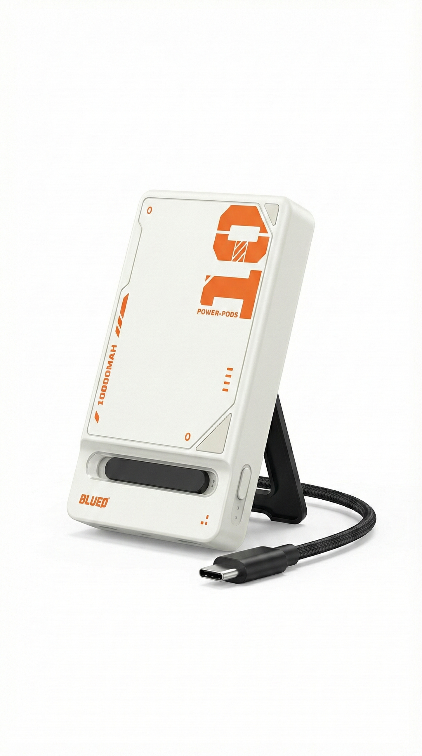 BLUEO MF Stand Magnetic Wireless Power Bank 10000mAh (White) | 15W Magnetic Wireless Charging | Built-in USB-C Cable | PD20W Fast Charging | Foldable Stand | Strong Magnetic Lock