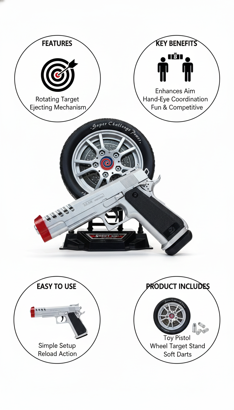 Interactive Shooting Game for Kids – Aim & Focus Training, Rotating Target + Toy Blaster