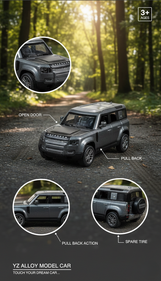 Land Rover Defender 4x4 Die-Cast Model | Realistic SUV Toy with Pull-Back Action & Openable Doors