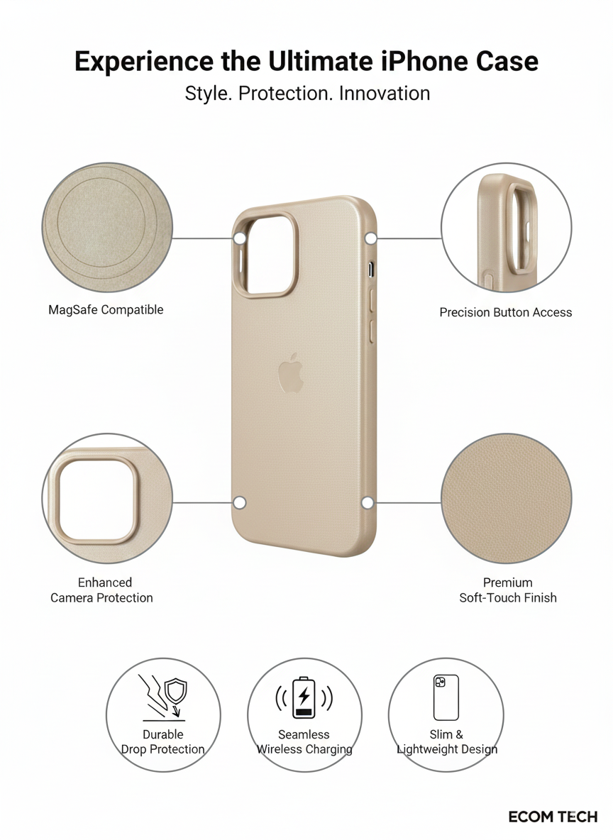 Premium MagSafe Compatible Slim Protective Case for iPhone with Raised Camera Bezel and Enhanced Drop Protection – Matte Gold Finish