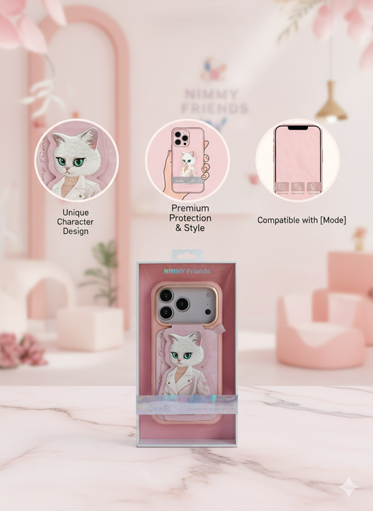 Chic NIMMY Friends Pink 3D Cat Phone Case for iPhone 17 Pro - Unique Character Design & Perfect Fit