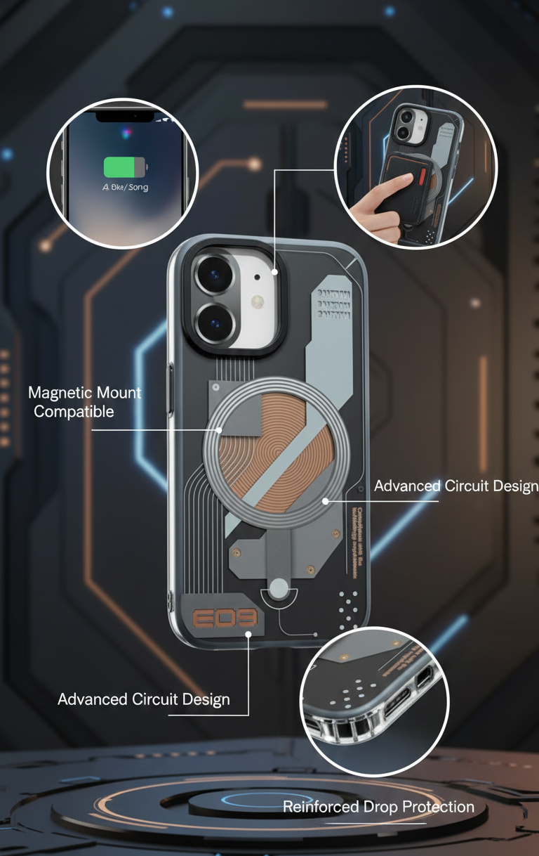 Premium Magnetic Clear Phone Case with Wireless Charging Support, Raised Camera Protection, and Shock Absorbing Design