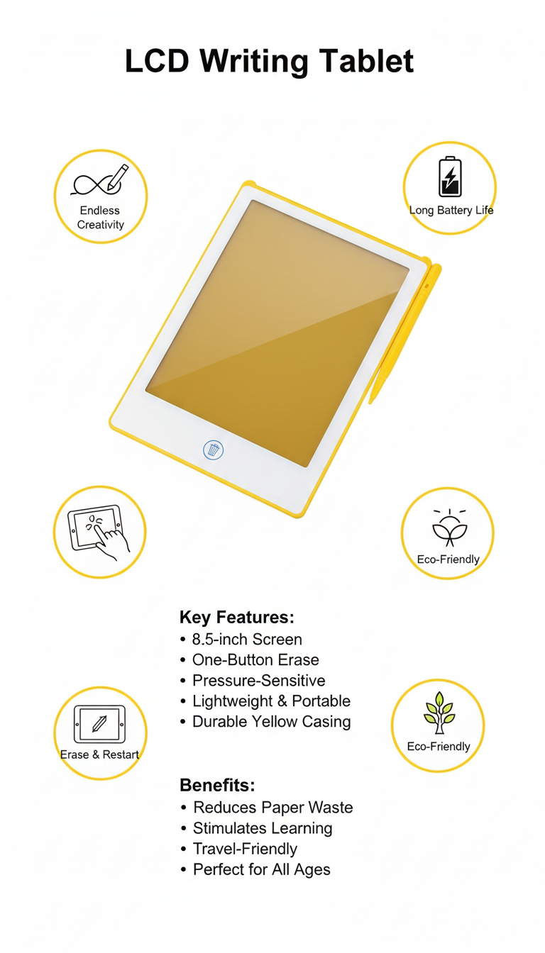 Writing Pad, Eco-Friendly Drawing Board, Educational Learning Toy, Travel-Friendly Gift for Boys and Girls