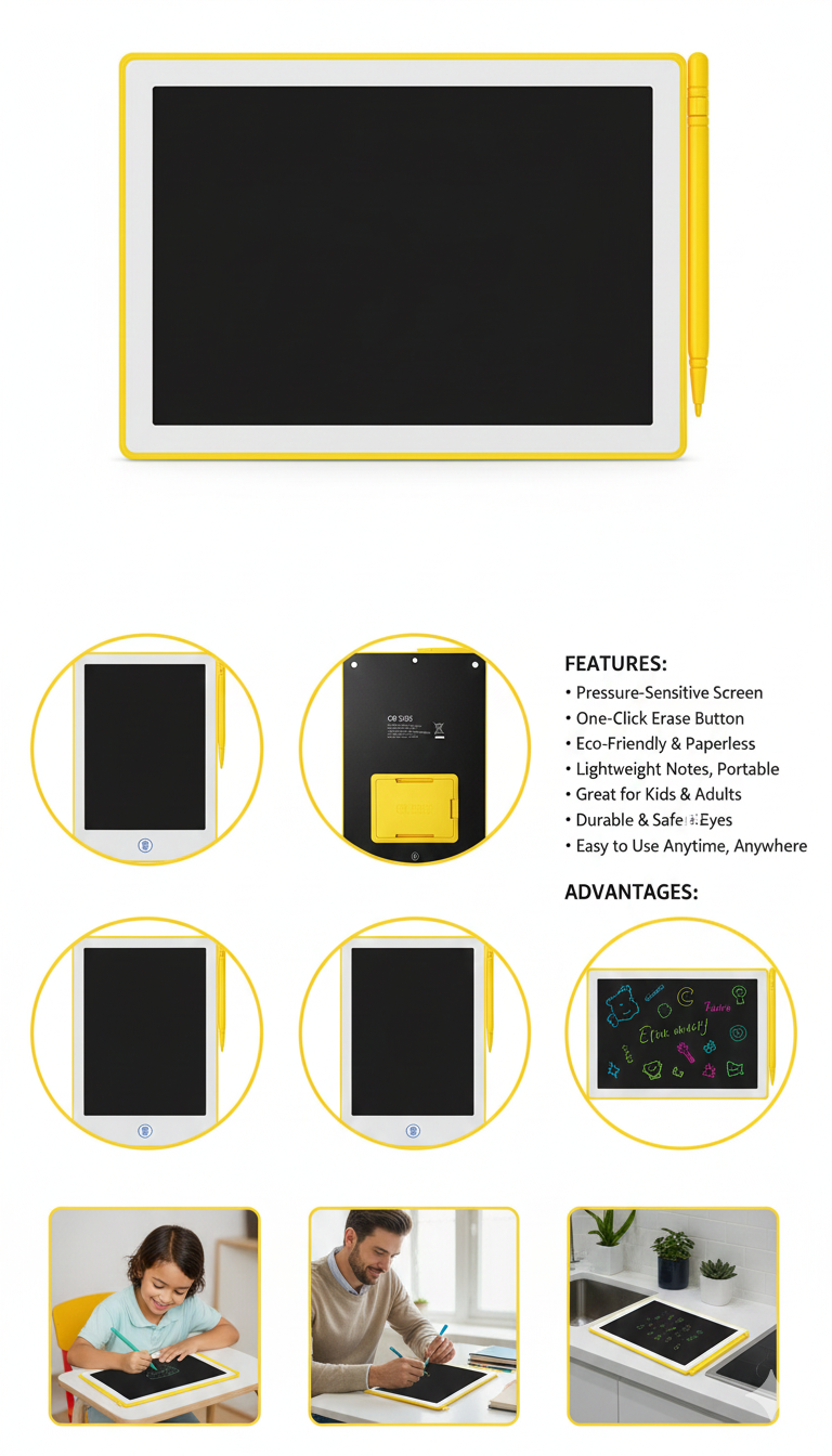 Writing Pad, Eco-Friendly Drawing Board, Educational Learning Toy, Travel-Friendly Gift for Boys and Girls
