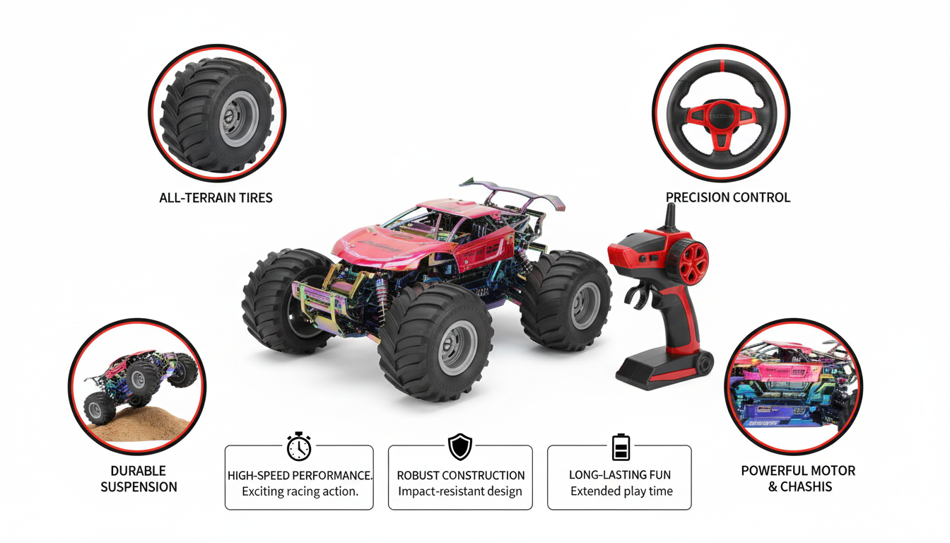 Powerful Off-Road RC Monster Truck with All-Terrain Tires and Precision Remote Control for Kids