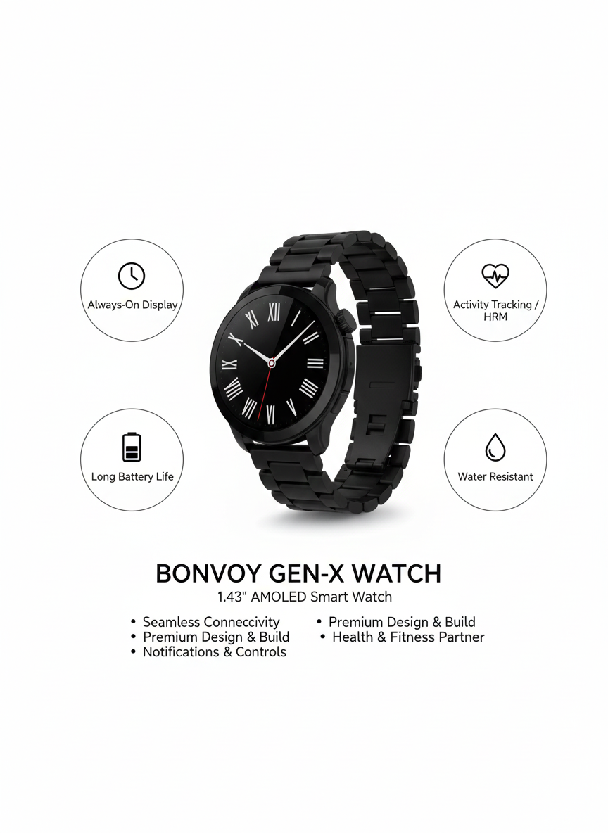 Bonvoy Gen-X Premium AMOLED Smart Watch – Classic Metal Edition