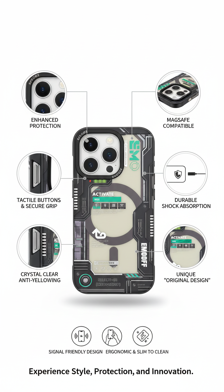 Futuristic Armor Shockproof Phone Case with Ergonomic Grip, Wireless Charging Support, and Advanced Drop Protection