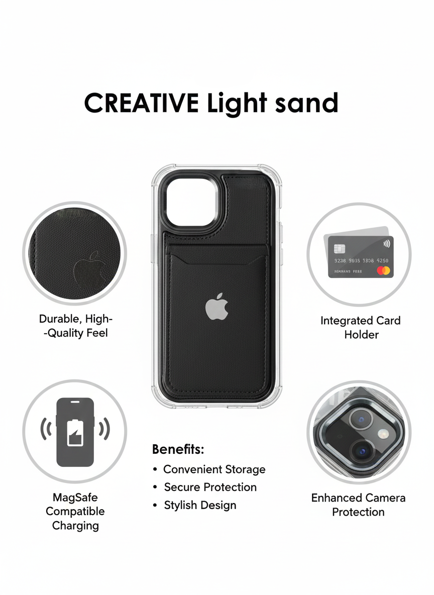 Light Sand Waterproof Card Holder iPhone Case with IP15 Protection, Slim Lightweight Design, and Full Coverage Fit
