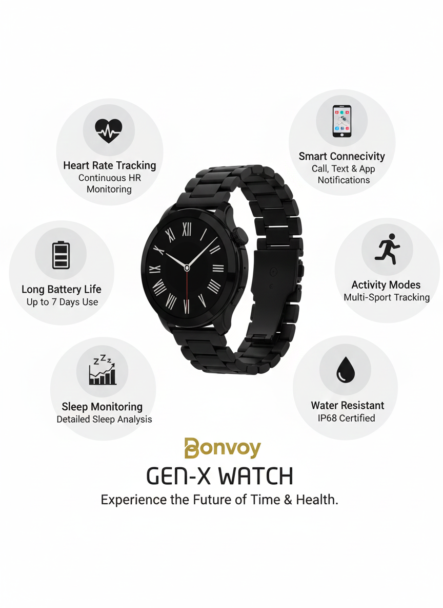 Bonvoy Gen-X Premium AMOLED Smart Watch – Classic Metal Edition