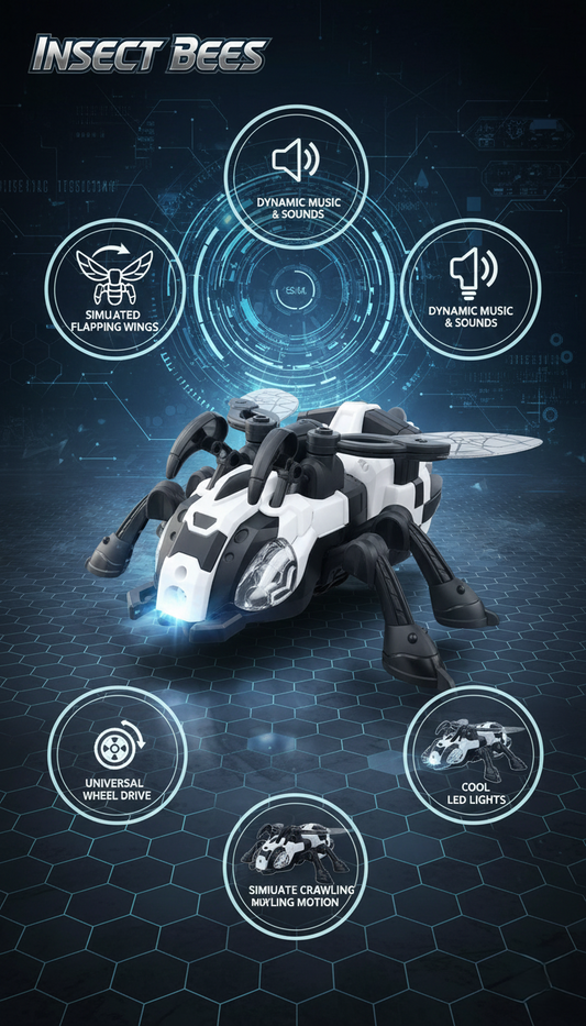 Insect Bees Robotic Crawling Toy – LED Lights, Music & Flapping Wings