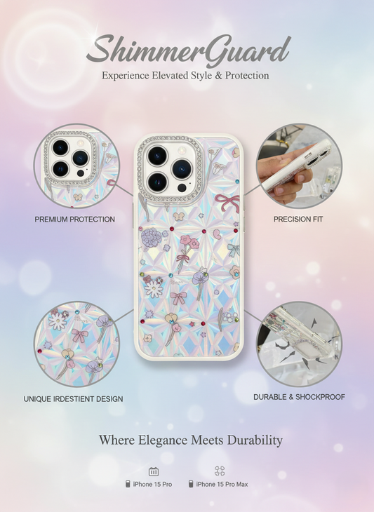 Elegant Iridescent Floral Armor Case – Premium Protection for iPhone 16 Series