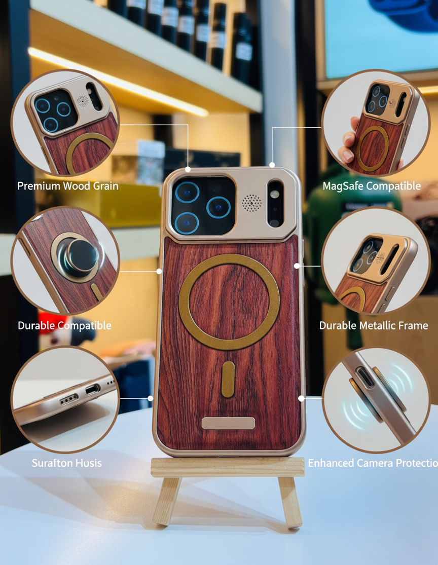 Premium Wood Texture MagSafe Case for iPhone 17 Pro | Luxury Shockproof Protective Cover | Vintage Wooden Finish