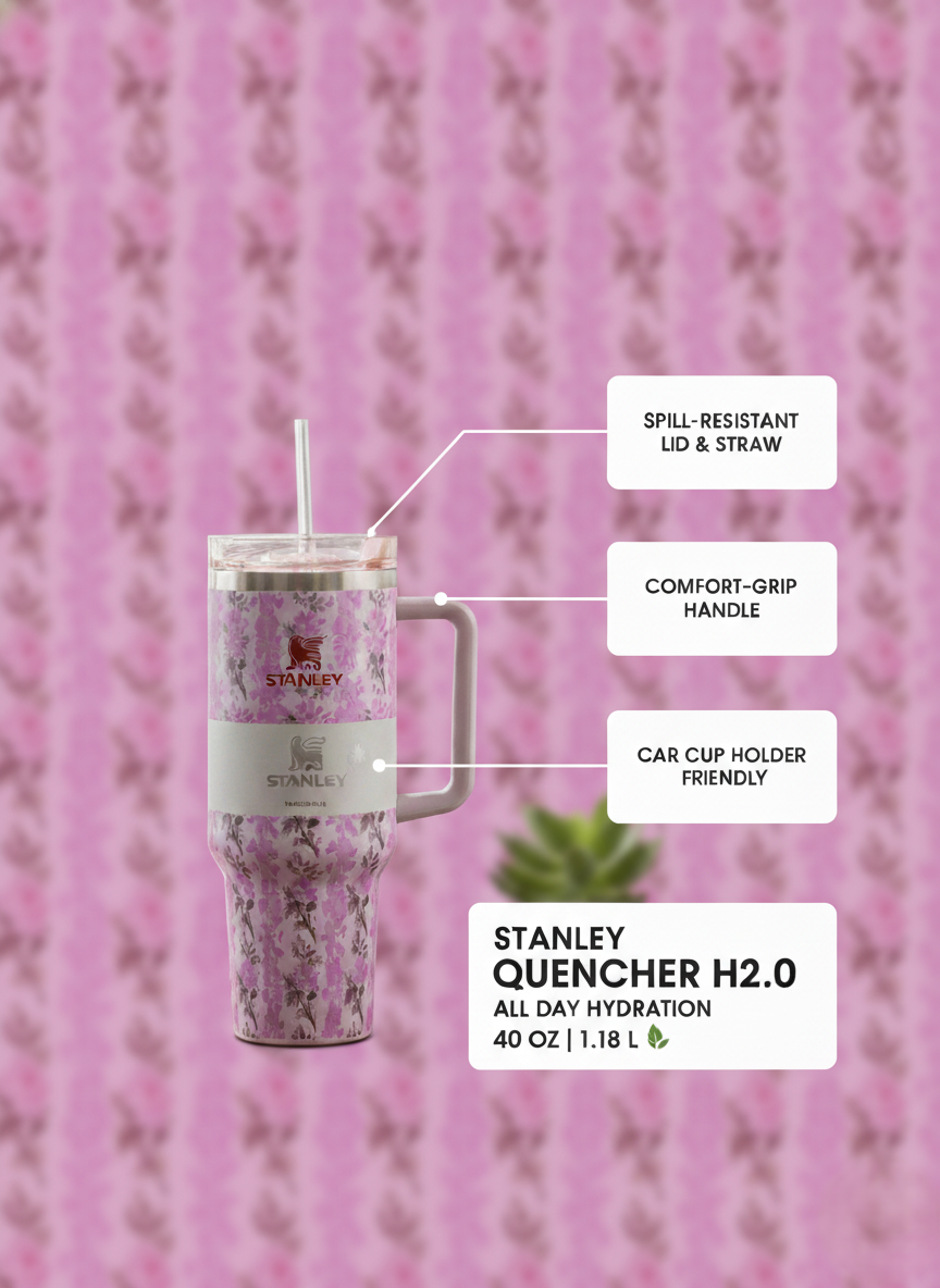 Stanley Inspired Floral Garden Adventure Tumbler | Leak-Proof, Vacuum Insulated