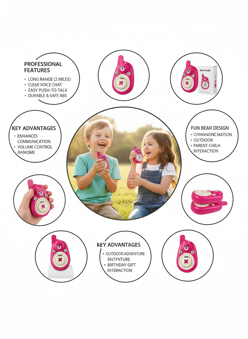 Bear Buddy Kids Walkie Talkies – Long Range, Clear Sound, Cute Bear Design