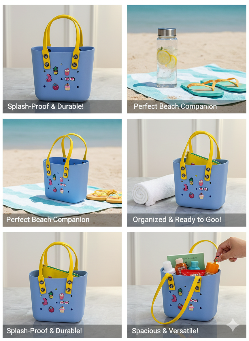 Charm-Compatible Waterproof Tote Bag – Perfect for Beach & Travel