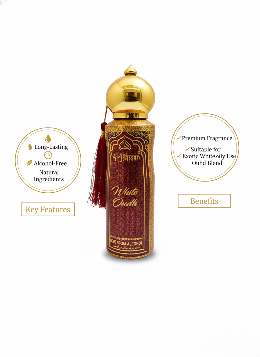 Luxurious White Oudh Perfume | Al-Hassan Alcohol-Free Attar | Premium Oudh Blend