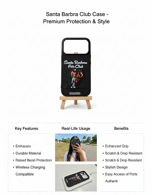 Santa Barbara Polo Club iPhone 17 Pro Case - Premium Embroidered, Shockproof & Wireless Charging Compatible