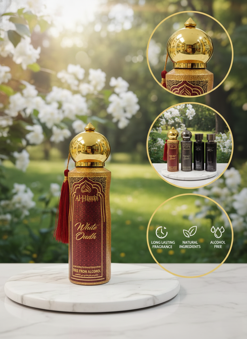 Luxurious White Oudh Perfume | Al-Hassan Alcohol-Free Attar | Premium Oudh Blend