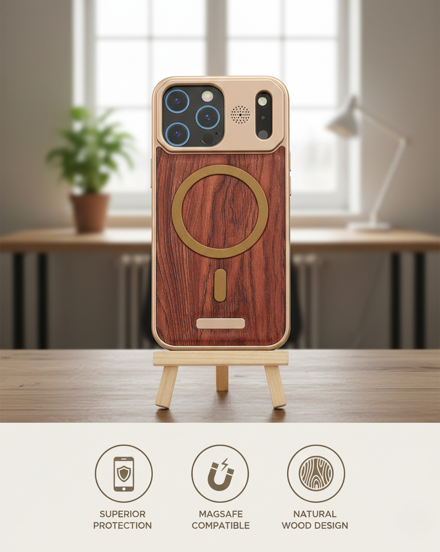 Premium Wood Texture MagSafe Case for iPhone 17 Pro | Luxury Shockproof Protective Cover | Vintage Wooden Finish